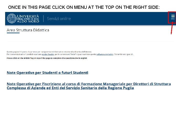 ONCE IN THIS PAGE CLICK ON MENU AT THE TOP ON THE RIGHT SIDE: