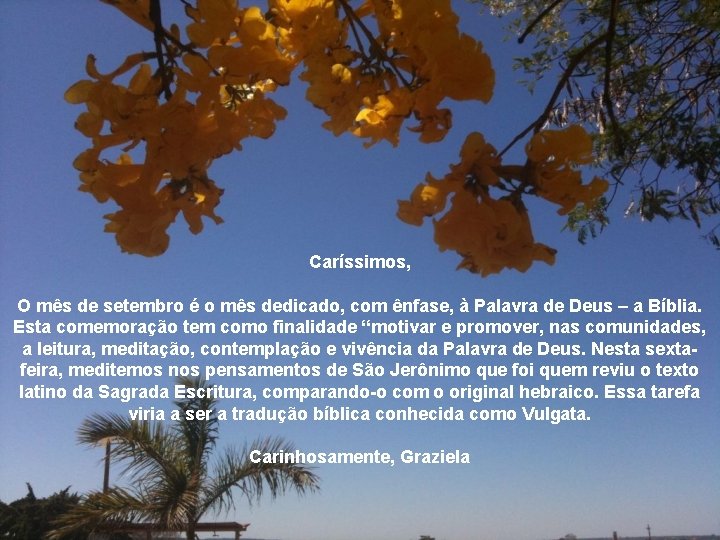 Caríssimos, O mês de setembro é o mês dedicado, com ênfase, à Palavra de