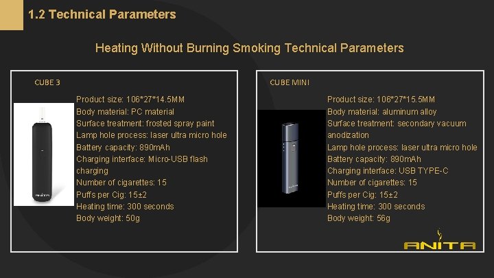 1. 2 Technical Parameters Heating Without Burning Smoking Technical Parameters CUBE MINI CUBE 3