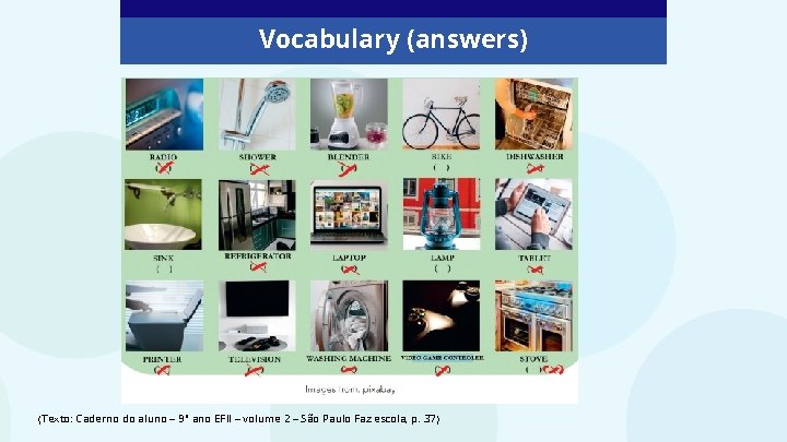 Vocabulary (answers) (Texto: Caderno do aluno – 9° ano EFII – volume 2 –