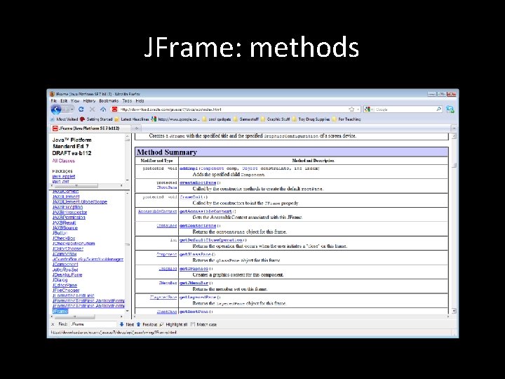 JFrame: methods 