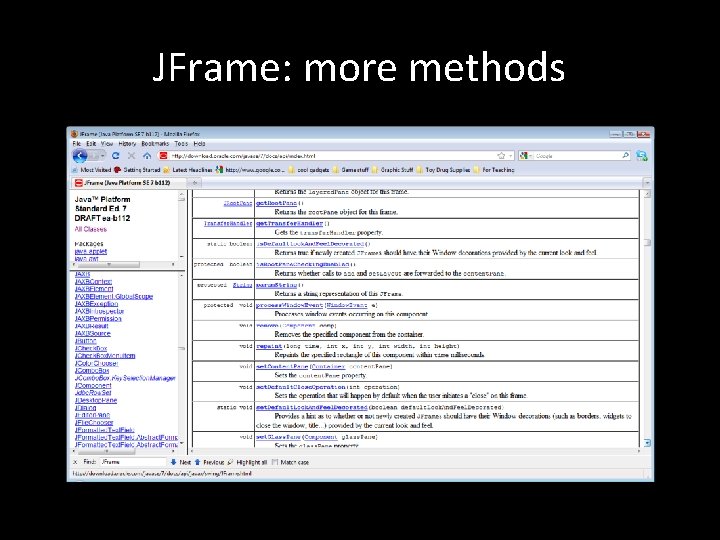 JFrame: more methods 