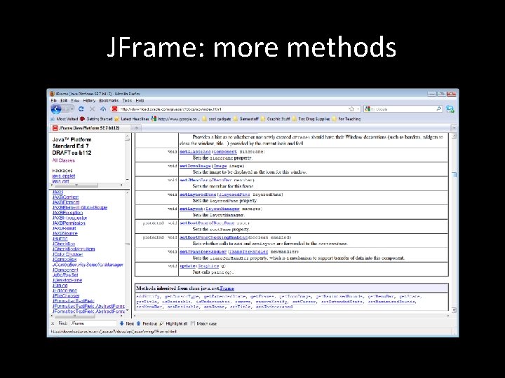 JFrame: more methods 