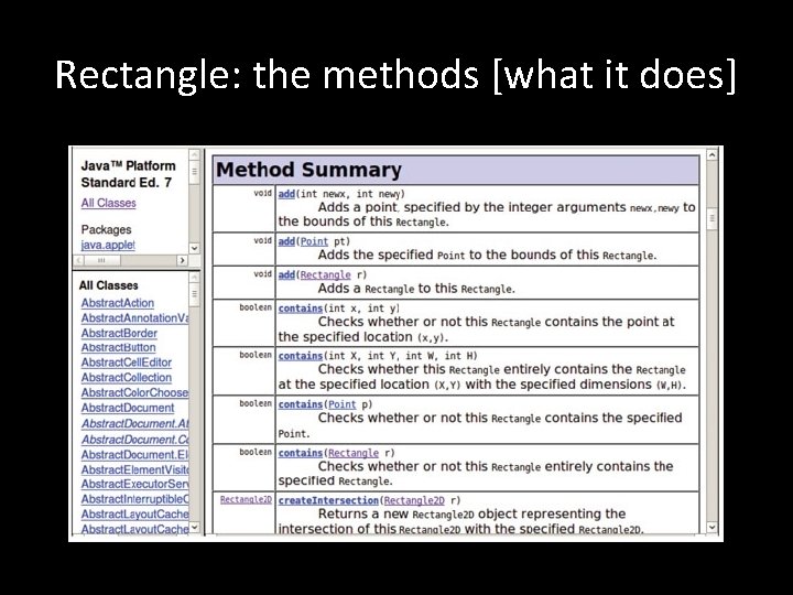 Rectangle: the methods [what it does] 