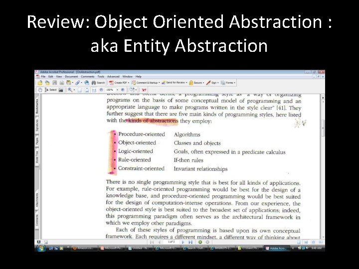 Review: Object Oriented Abstraction : aka Entity Abstraction 