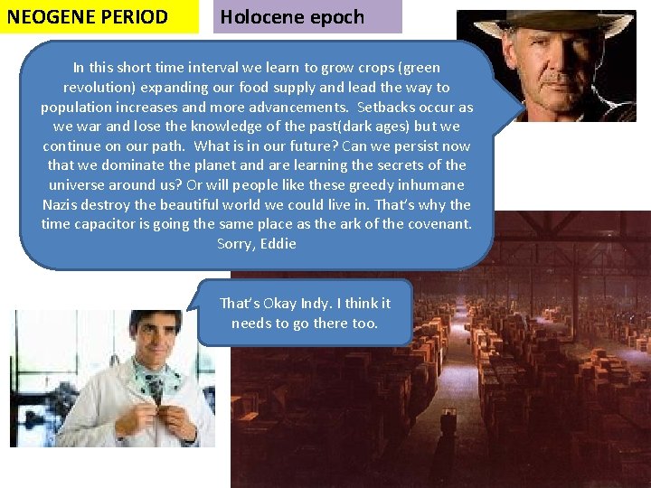 NEOGENE PERIOD Holocene epoch In this short time interval we learn to grow crops
