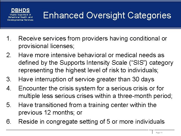 DBHDS Virginia Department of Behavioral Health and Developmental Services 1. 2. 3. 4. 5.