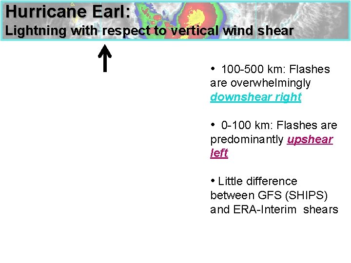 Hurricane Earl: Lightning with respect to vertical wind shear • 100 -500 km: Flashes