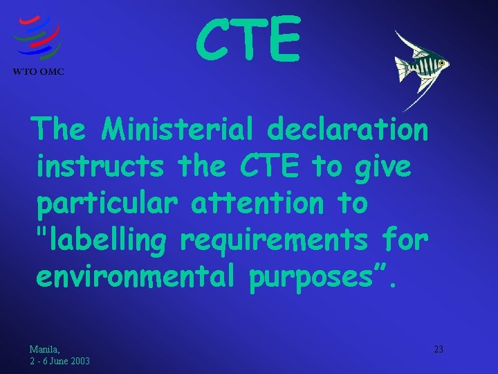 CTE The Ministerial declaration instructs the CTE to give particular attention to "labelling requirements