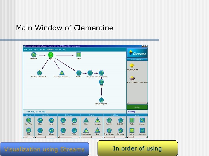 Main Window of Clementine Visualization using Streams In order of using 
