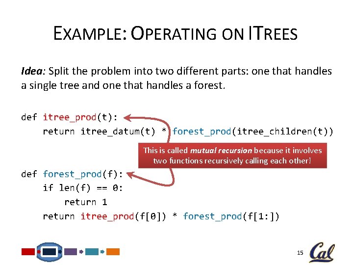 EXAMPLE: OPERATING ON ITREES Idea: Split the problem into two different parts: one that