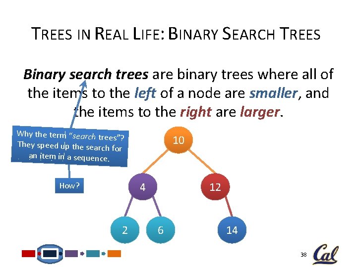 TREES IN REAL LIFE: BINARY SEARCH TREES Binary search trees are binary trees where