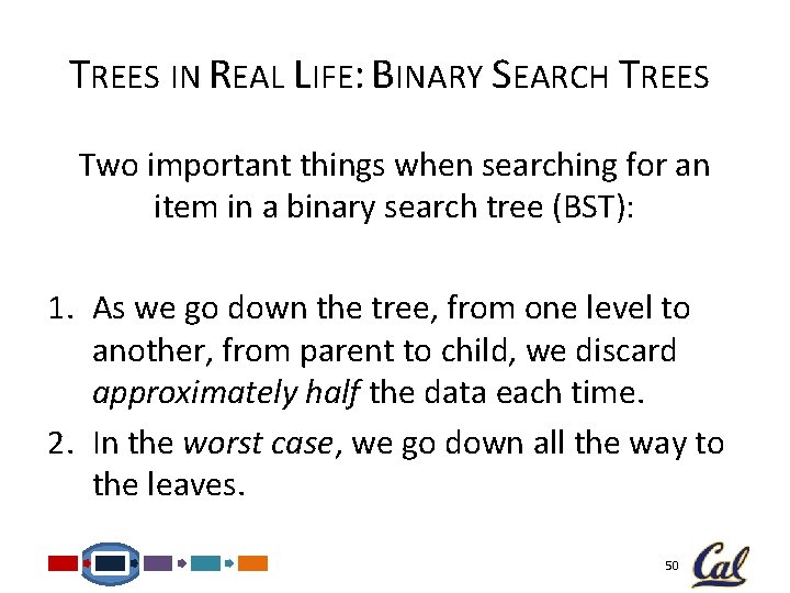 TREES IN REAL LIFE: BINARY SEARCH TREES Two important things when searching for an