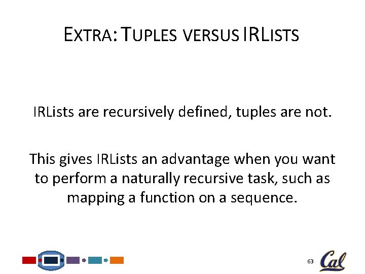EXTRA: TUPLES VERSUS IRLISTS IRLists are recursively defined, tuples are not. This gives IRLists