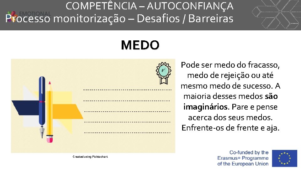 COMPETÊNCIA – AUTOCONFIANÇA Processo monitorização – Desafios / Barreiras MEDO Pode ser medo do