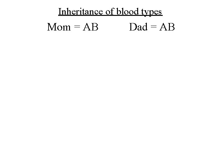 Inheritance of blood types Mom = AB Dad = AB 