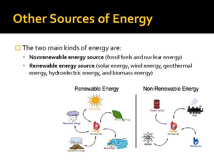 Other Sources of Energy � The two main kinds of energy are: Nonrenewable energy