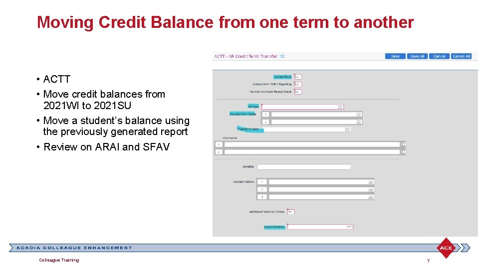 Moving Credit Balance from one term to another • ACTT • Move credit balances