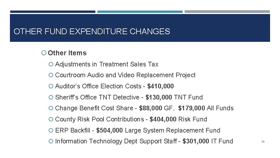 OTHER FUND EXPENDITURE CHANGES Other Items Adjustments in Treatment Sales Tax Courtroom Audio and