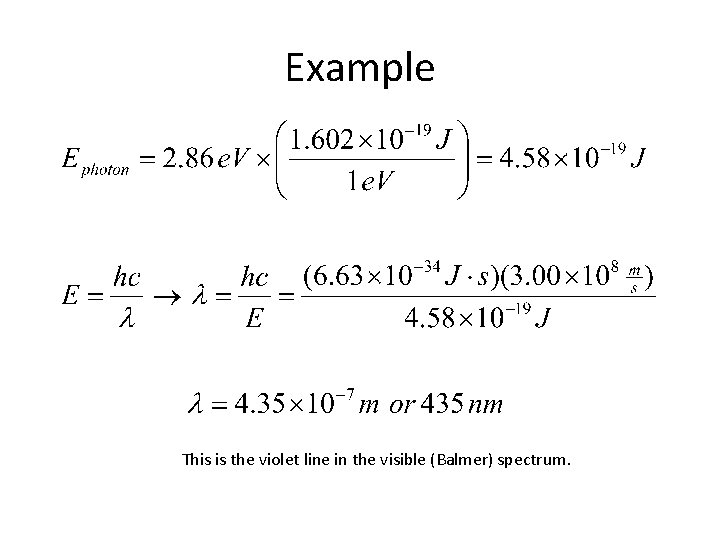 Example This is the violet line in the visible (Balmer) spectrum. 