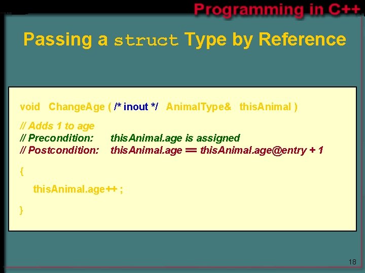 Passing a struct Type by Reference void Change. Age ( /* inout */ Animal. Passing a struct Type by Reference void Change. Age ( /* inout */ Animal.