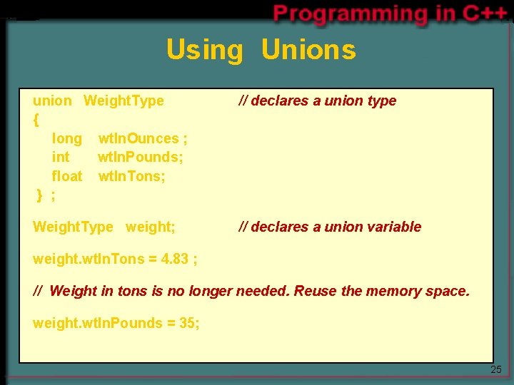 Using Unions union Weight. Type { long wt. In. Ounces ; int wt. In. Using Unions union Weight. Type { long wt. In. Ounces ; int wt. In.