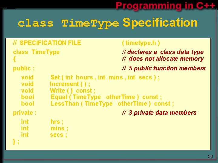class Time. Type Specification // SPECIFICATION FILE ( timetype. h ) class Time. Type class Time. Type Specification // SPECIFICATION FILE ( timetype. h ) class Time. Type