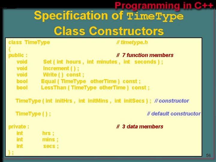 Specification of Time. Type Class Constructors class Time. Type // timetype. h { public Specification of Time. Type Class Constructors class Time. Type // timetype. h { public