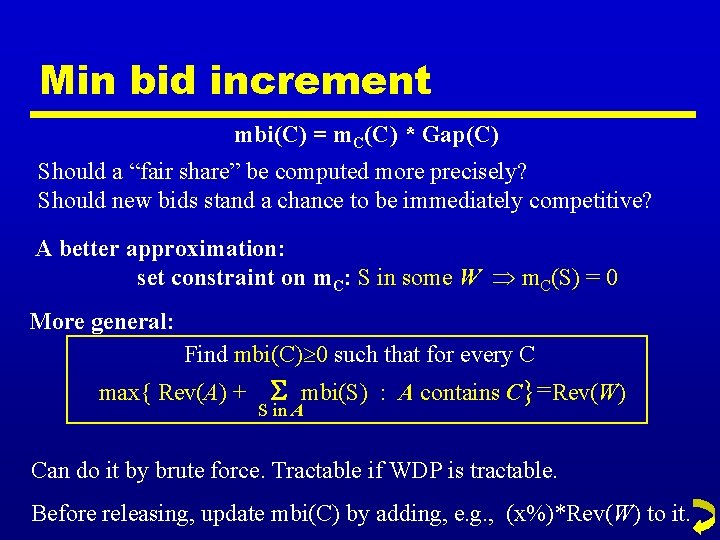 Min bid increment mbi(C) = m. C(C) * Gap(C) Should a “fair share” be