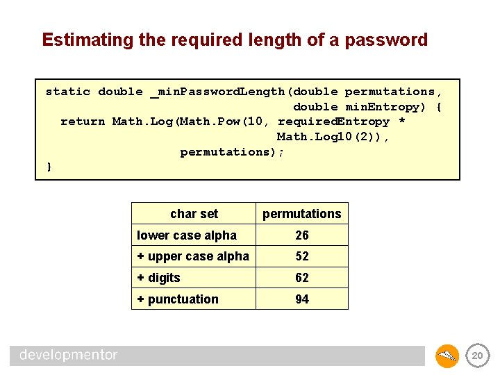 Estimating the required length of a password static double _min. Password. Length(double permutations, double
