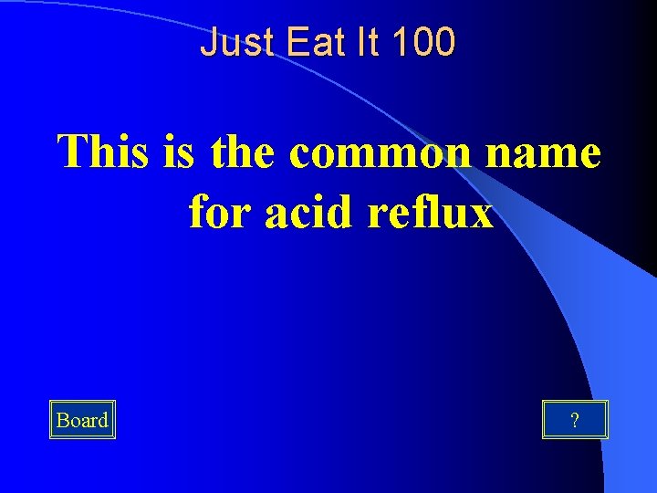 Just Eat It 100 This is the common name for acid reflux Board ?
