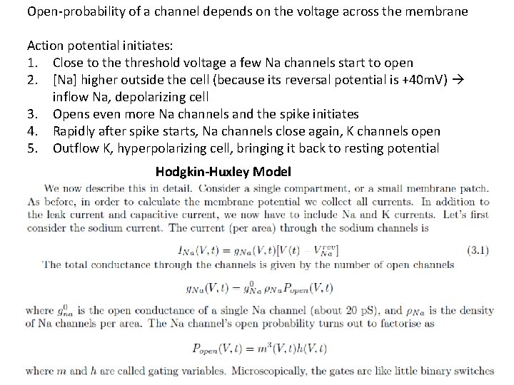 Open-probability of a channel depends on the voltage across the membrane Action potential initiates: