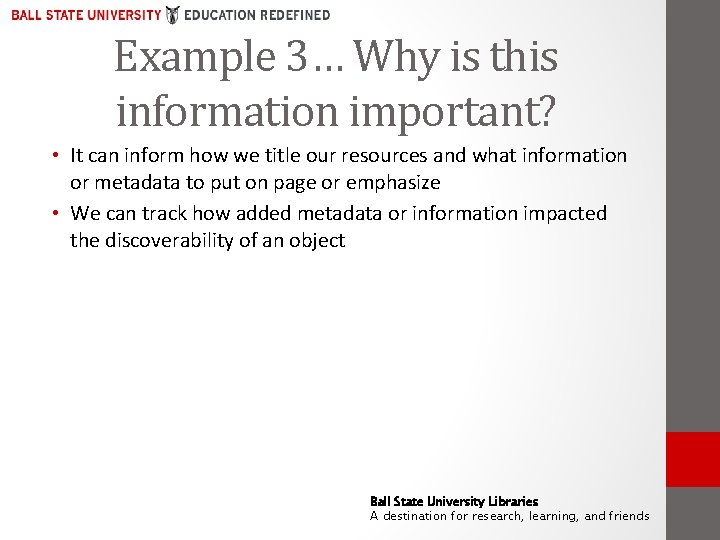 Example 3… Why is this information important? • It can inform how we title