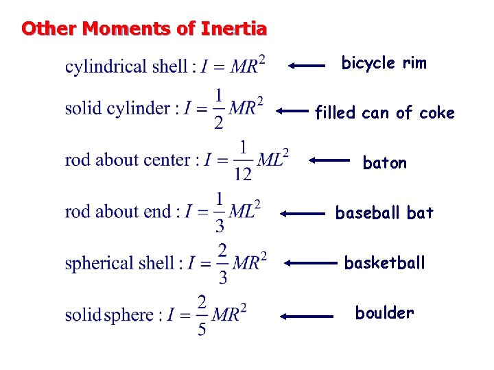 Other Moments of Inertia bicycle rim filled can of coke baton baseball bat basketball