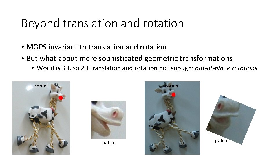 Beyond translation and rotation • MOPS invariant to translation and rotation • But what