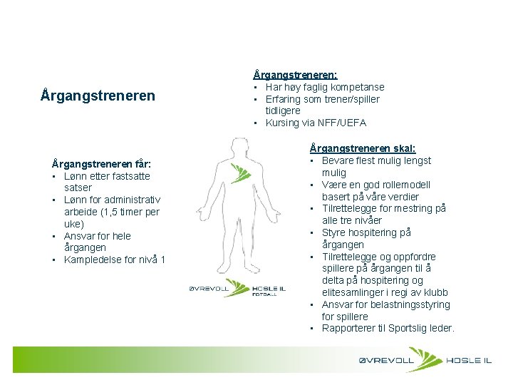 Årgangstreneren får: • Lønn etter fastsatte satser • Lønn for administrativ arbeide (1, 5