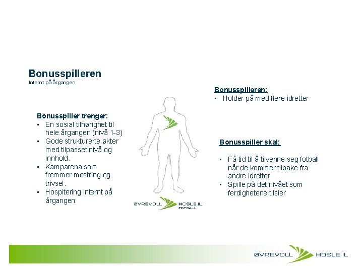 Bonusspilleren Internt på årgangen Bonusspilleren: • Holder på med flere idretter Bonusspiller trenger: •