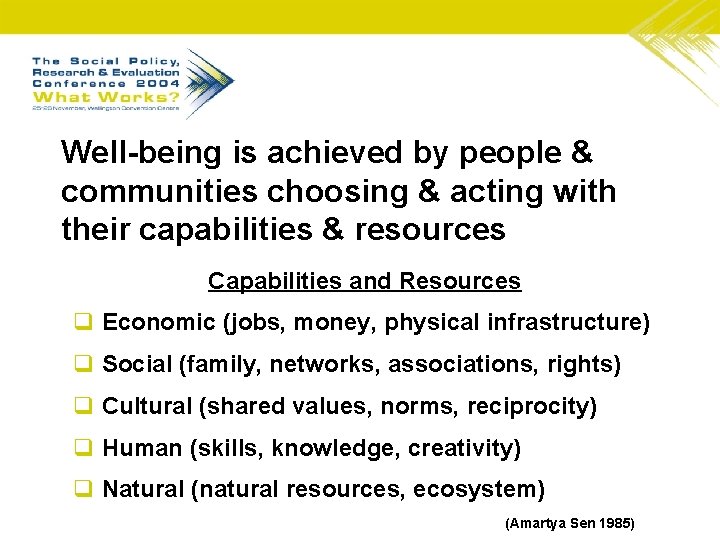 Well-being is achieved by people & communities choosing & acting with their capabilities &