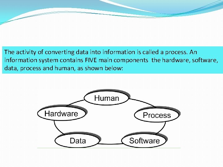 The activity of converting data into information is called a process. An information system