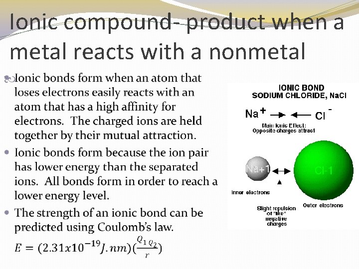 Ionic compound- product when a metal reacts with a nonmetal 