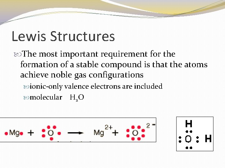 Lewis Structures The most important requirement for the formation of a stable compound is