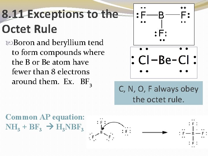 8. 11 Exceptions to the Octet Rule Boron and beryllium tend to form compounds
