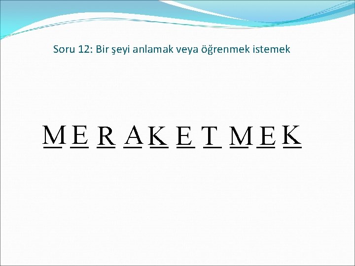 Soru 12: Bir şeyi anlamak veya öğrenmek istemek _ _E R _A _ K_