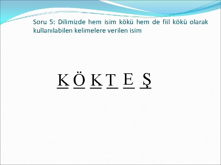 Soru 5: Dilimizde hem isim kökü hem de fiil kökü olarak kullanılabilen kelimelere verilen