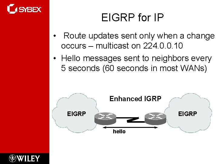 EIGRP for IP • Route updates sent only when a change occurs – multicast