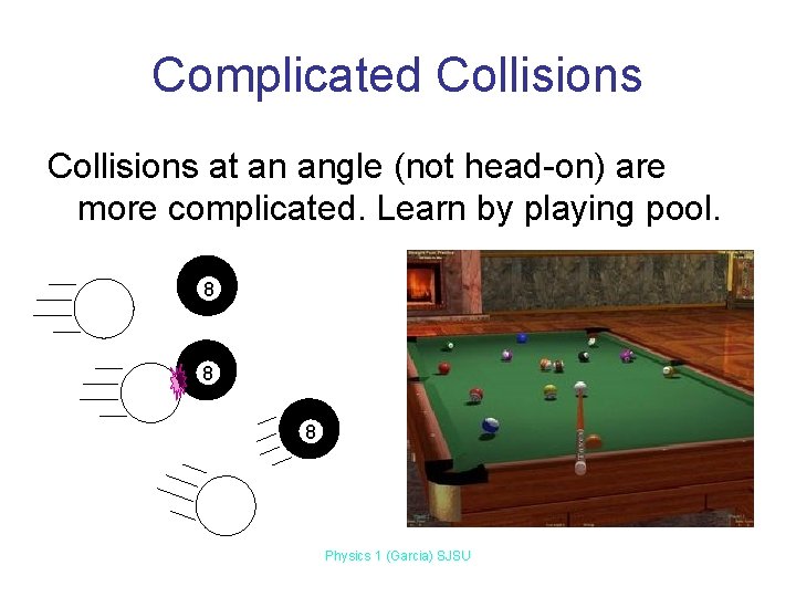 Complicated Collisions at an angle (not head-on) are more complicated. Learn by playing pool.