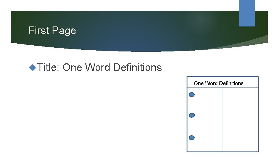 First Page Title: One Word Definitions 