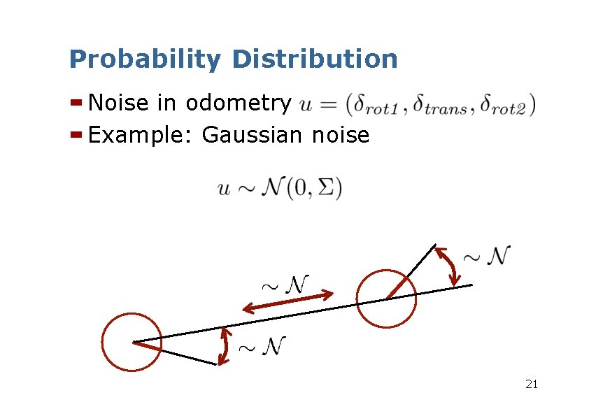 Probability Distribution Noise in odometry Example: Gaussian noise 21 