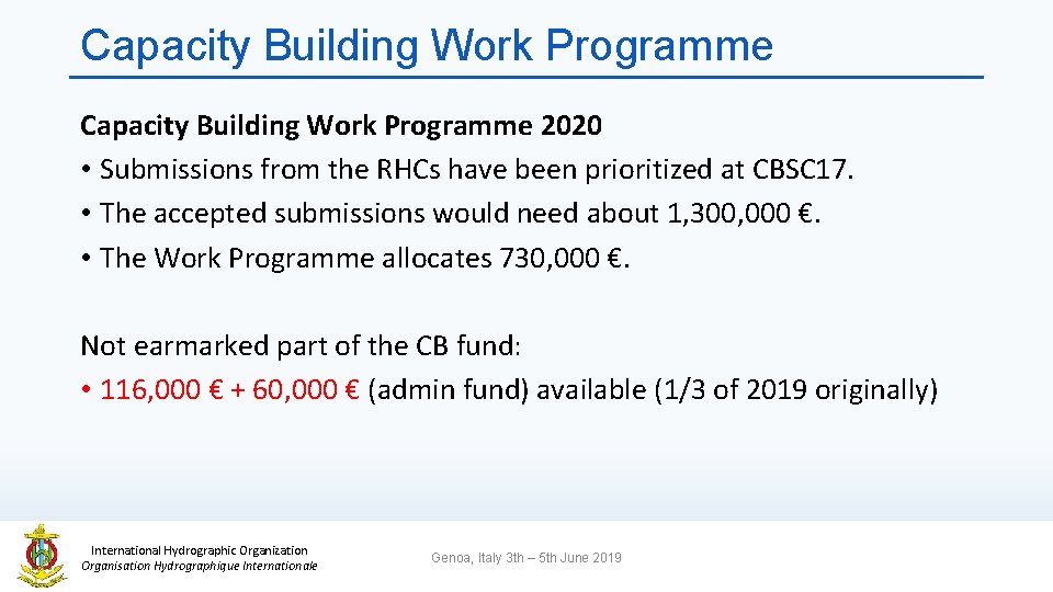 Capacity Building Work Programme 2020 • Submissions from the RHCs have been prioritized at