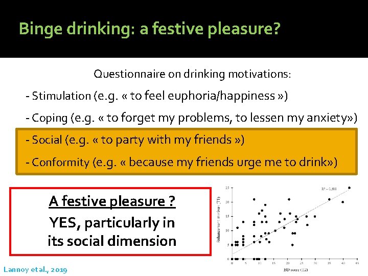 Binge drinking: a festive pleasure? Questionnaire on drinking motivations: - Stimulation (e. g. «